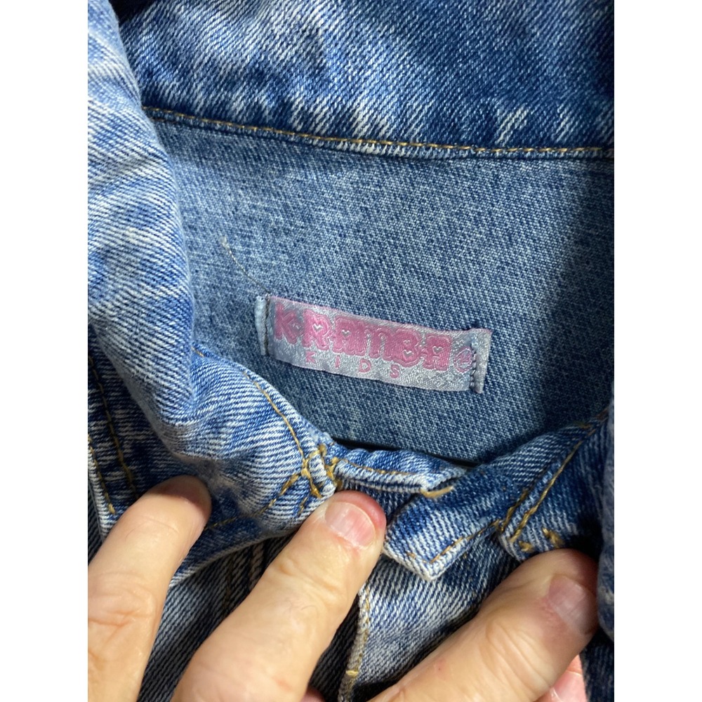 K-Ramba Kids Girls Light Wash Distressed Denim Jacket Raw Hem Size 14 REF:1015 - Picture 2 of 4